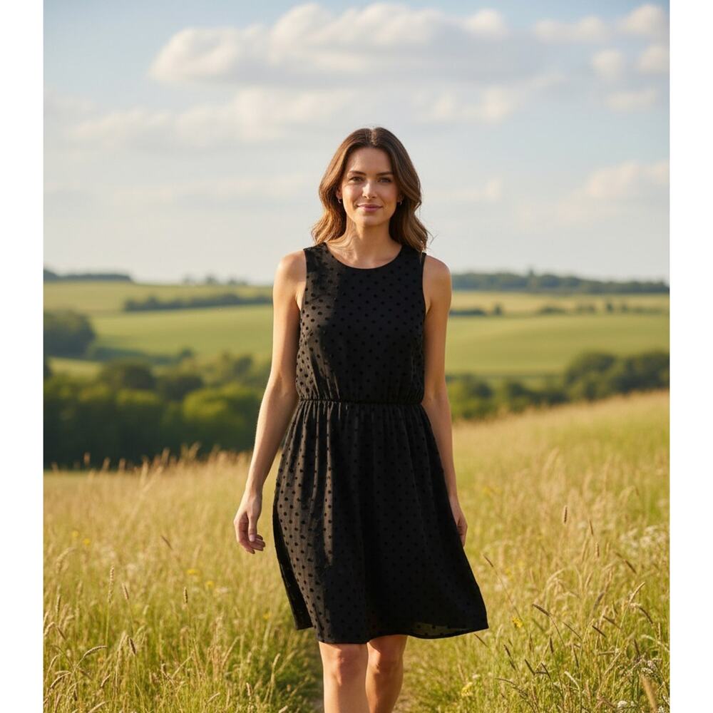 J Crew Dress Womens XS Black Polka Dot Fit Flare Sleeveless Mini Career Casual